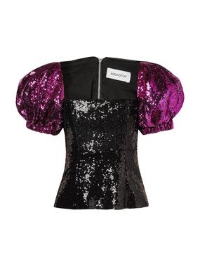 16Arlington Pink and Black Sequin Peplum Top